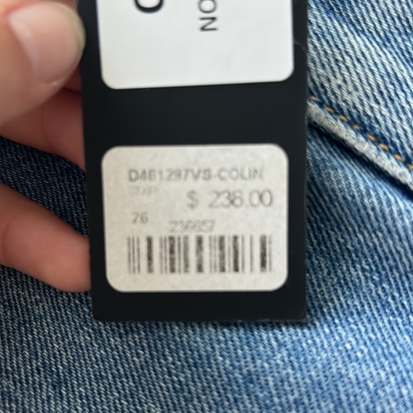 jean skirt with red stars with black and white outline, fringy on the bottom - Picture 5 of 6